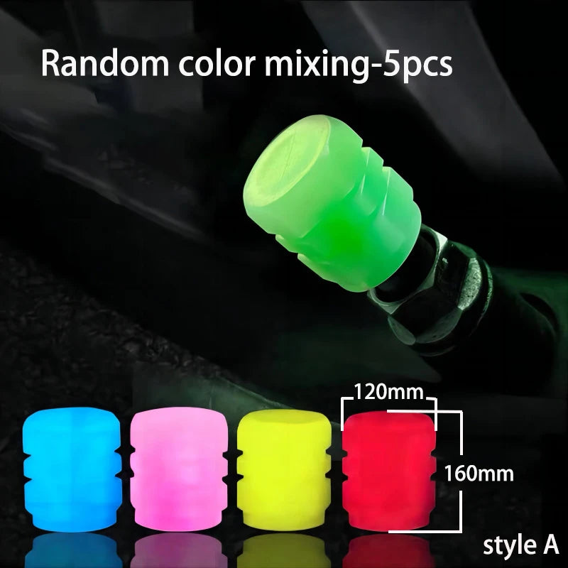 5pcs Luminous Valve Cap Car/Motorcycle/Bike Tire Screw Cap Protective Cap Valve Port Cars Tire decoration Parts Glow In Dark Zpaxo