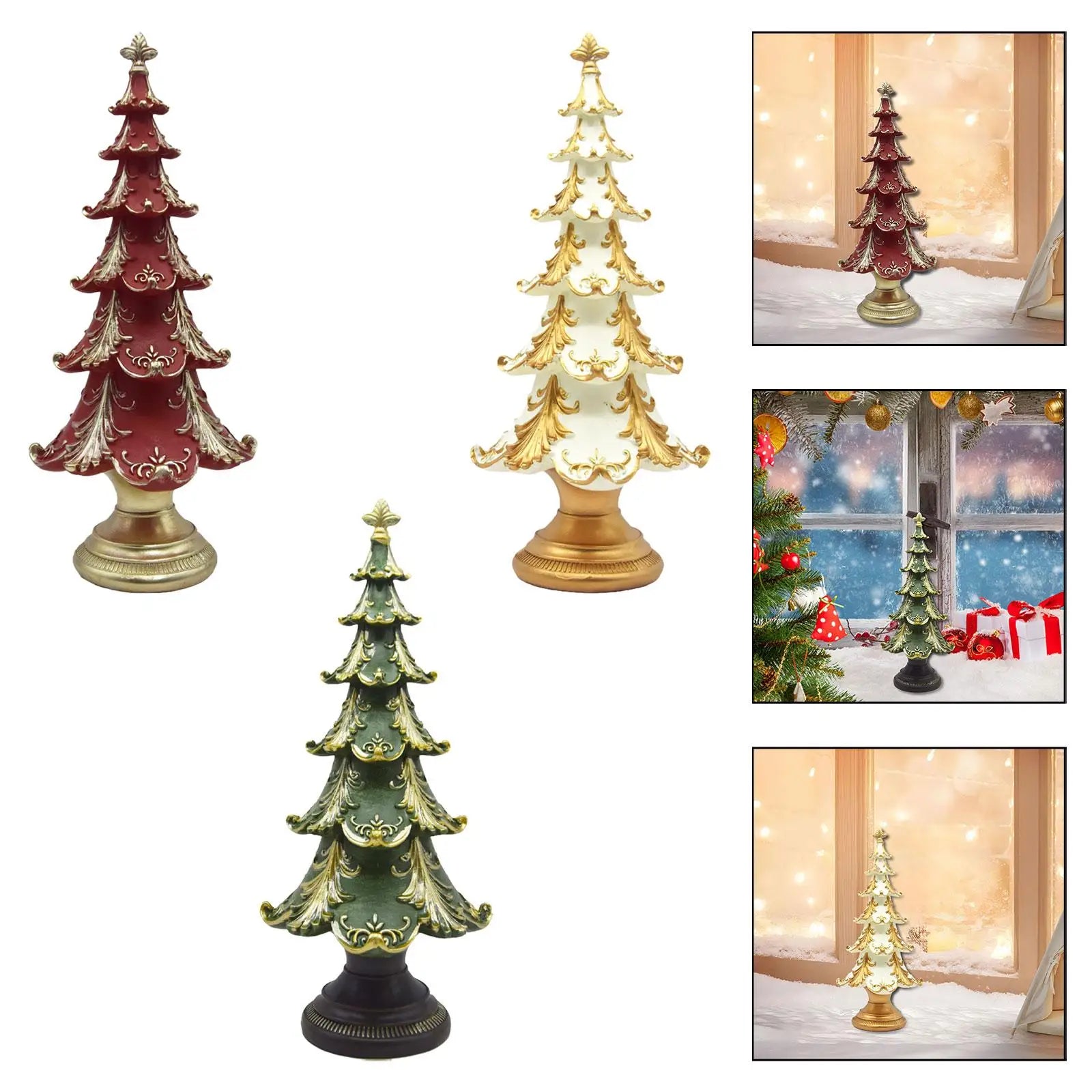 Resin Christmas Tree Figurine – Rustic Xmas Table Centerpiece Christmas Figurine Zpaxo