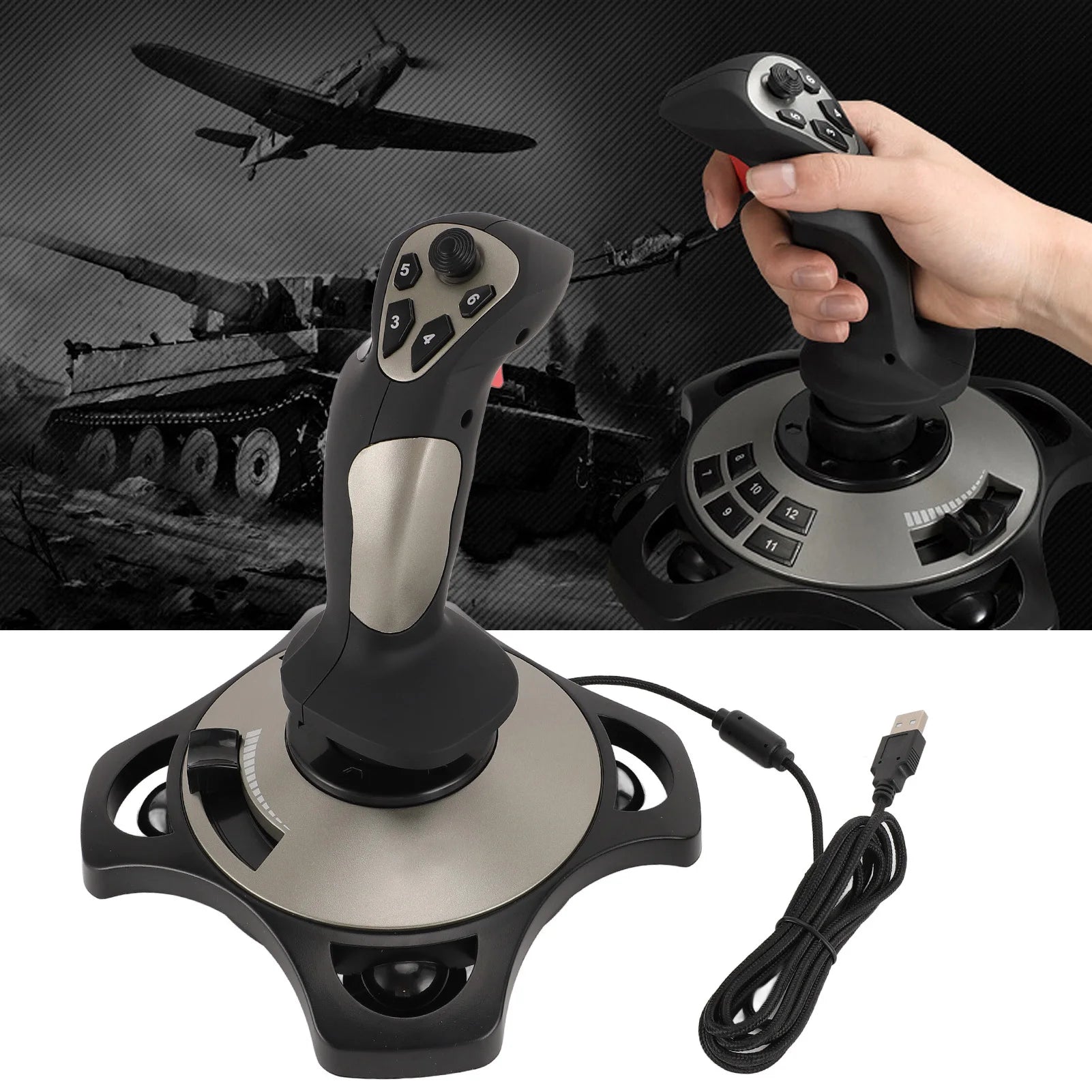 Flight Joystick Vibration Function Ergonomic Grip Professional