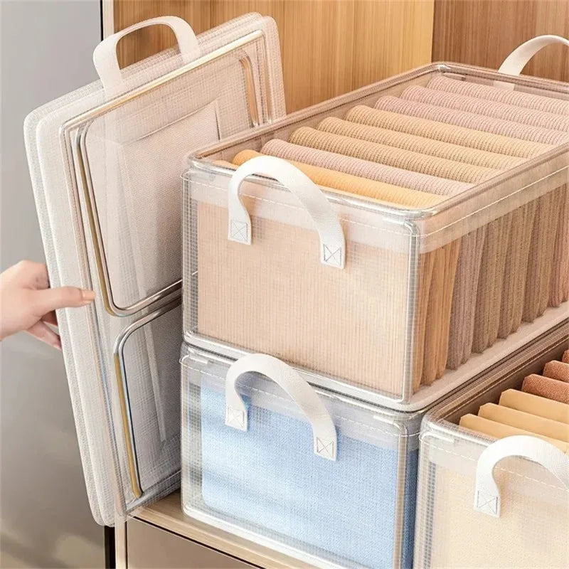4pcsTransparent PVC Clothes Storage Basket Waterproof Fabric Box