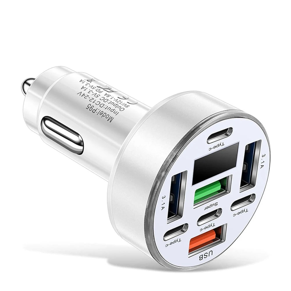 UYUXIO Multi Port USB C Car Charger Adapter 1 Voltage Display Iight Zpaxo White Car Charger