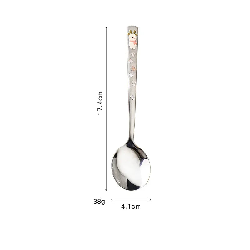 Korean Deer Embossed 304 Stainless Steel Long Handle Spoon Kitchen Spoon Zpaxo Horned Deer Pink