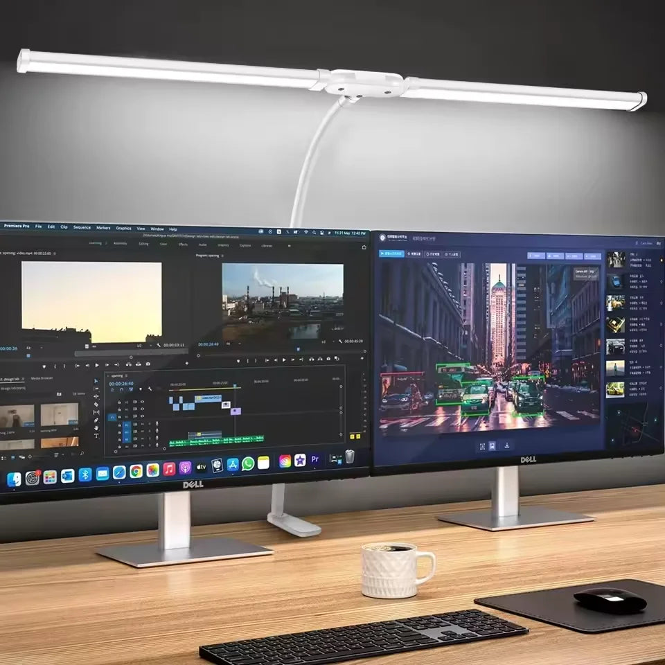 Home Office LED Desk Lamp Double Head Stepless Dimming Eye-Caring Reading Lights 3 Color Mode Flexible Adjustable PC Table Lamps Zpaxo Double-Head White