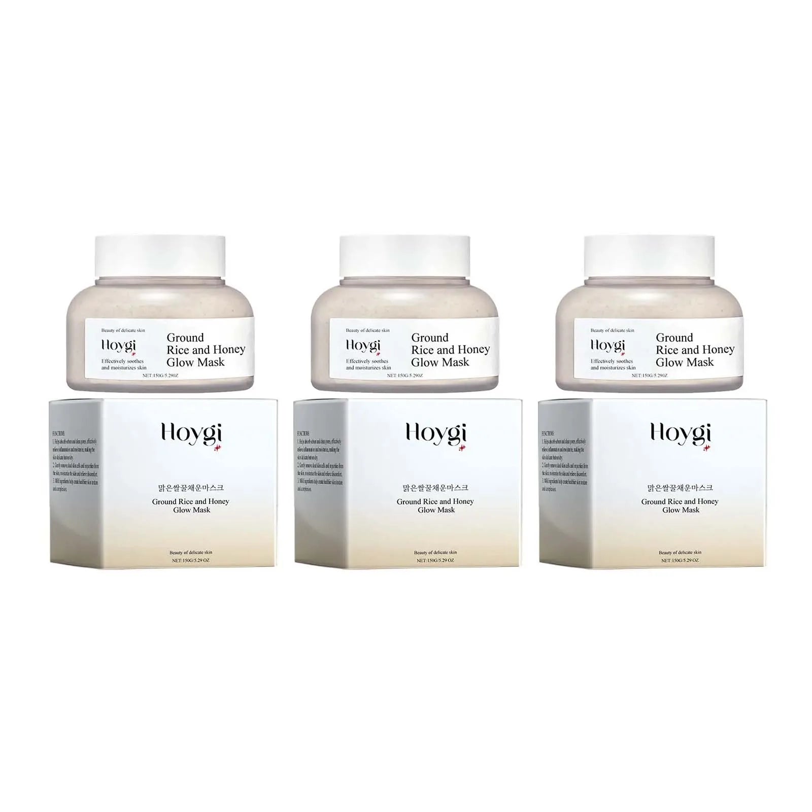 Hoygi Rice & Honey Face Mask – Hydrating, Brightening, Pore Minimizing Hydrating Face Mask Zpaxo 3 x 150g Boxed