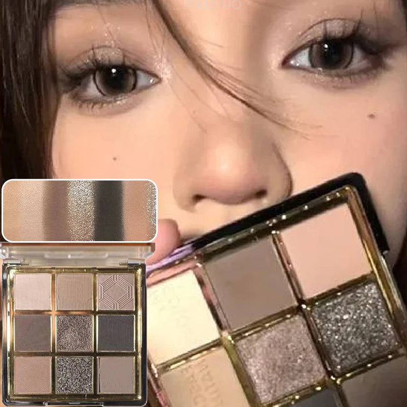 9 Colors Eyeshadow Palette Earth-toned Pearl Matte Shimmer Eye Shadow