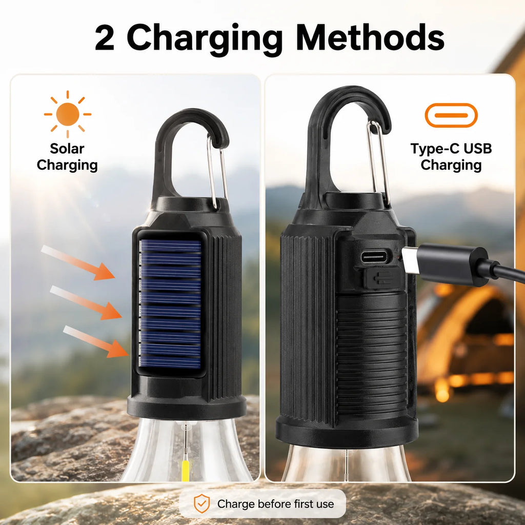Solar Camping Light Bulb USB Rechargeable Hanging Tent Lamp Waterproof Portable Outdoor Lantern for Camping BBQ Garden Decor Zpaxo