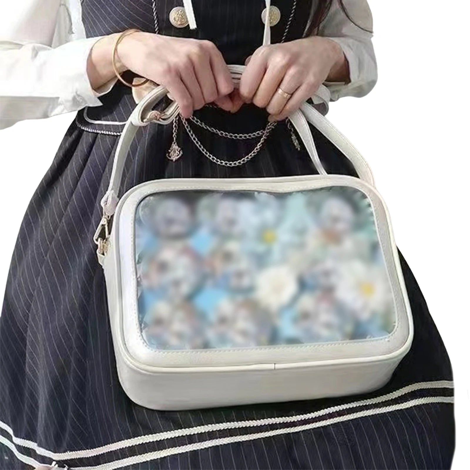Women Transparent Square Ita Bag JK Shoulder Pin Display Lolita