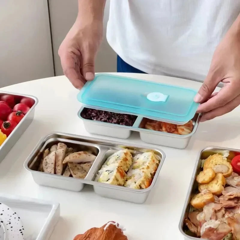 Reusable Stainless steel double compartment lunch box with lids,Stainless Steel Lunch Snack Box,Food Storage Containers liyi Zpaxo