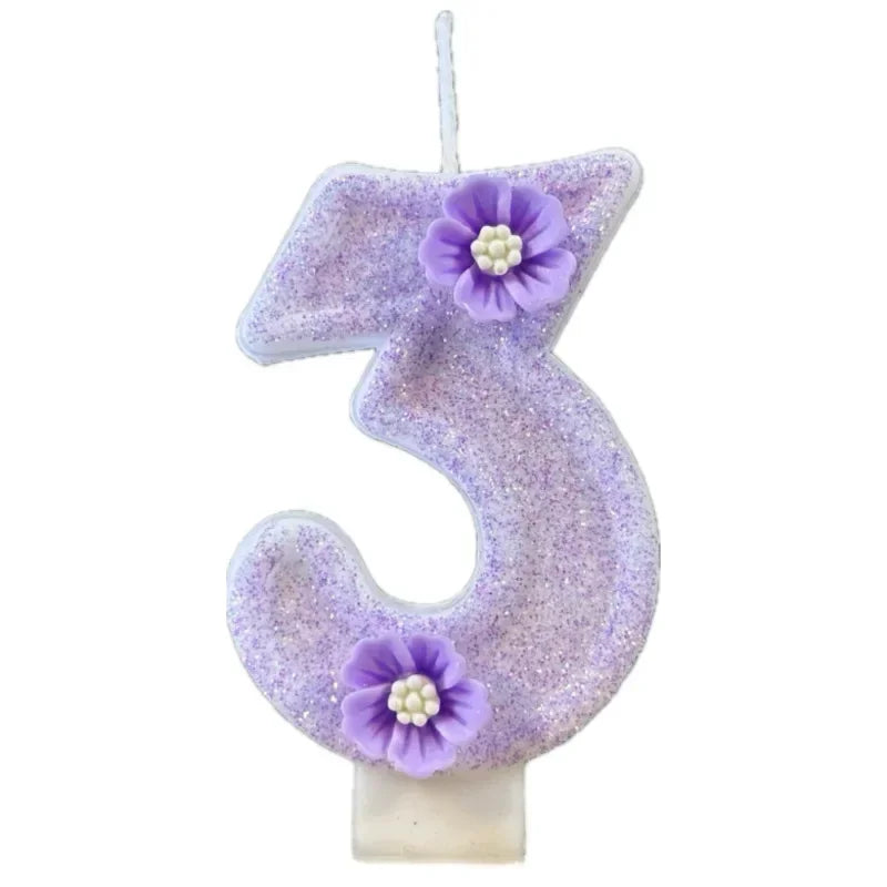 3D Purple Flower Number Cake Candles | Birthday Party Decor Number Cake Candles Zpaxo