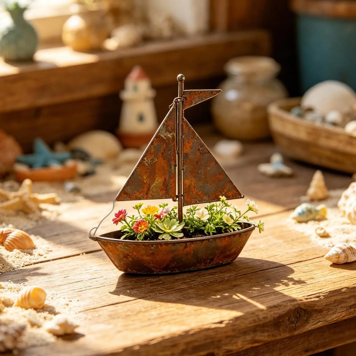 Boat Planter 3D Weather Proof Rustic Vintage Handmade Decor Outdoor Zpaxo