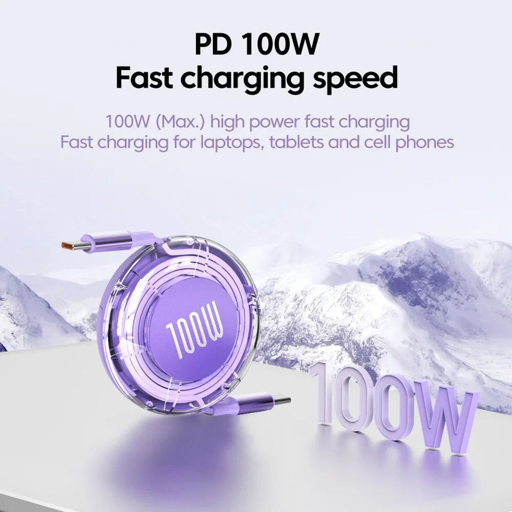 Retractable PD 100W Cable USB C Fast Charging Iphone 16 15 Huawei Zpaxo