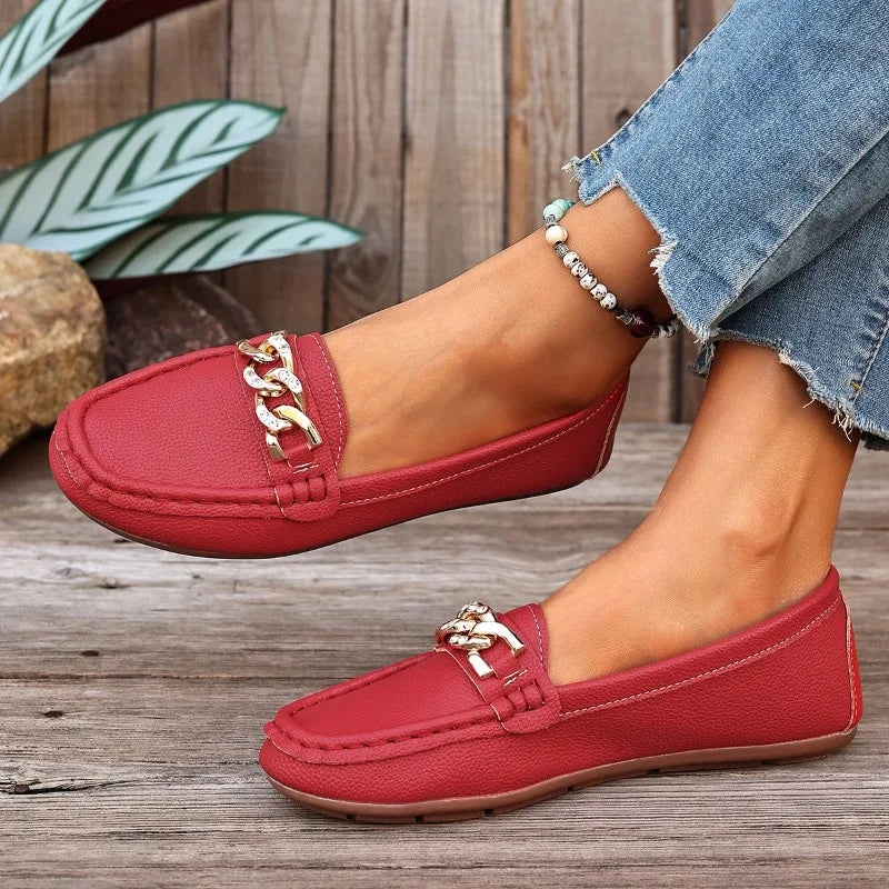 Women's Casual Metal Chain Decoration Single Shoes Spring Autumn Zpaxo