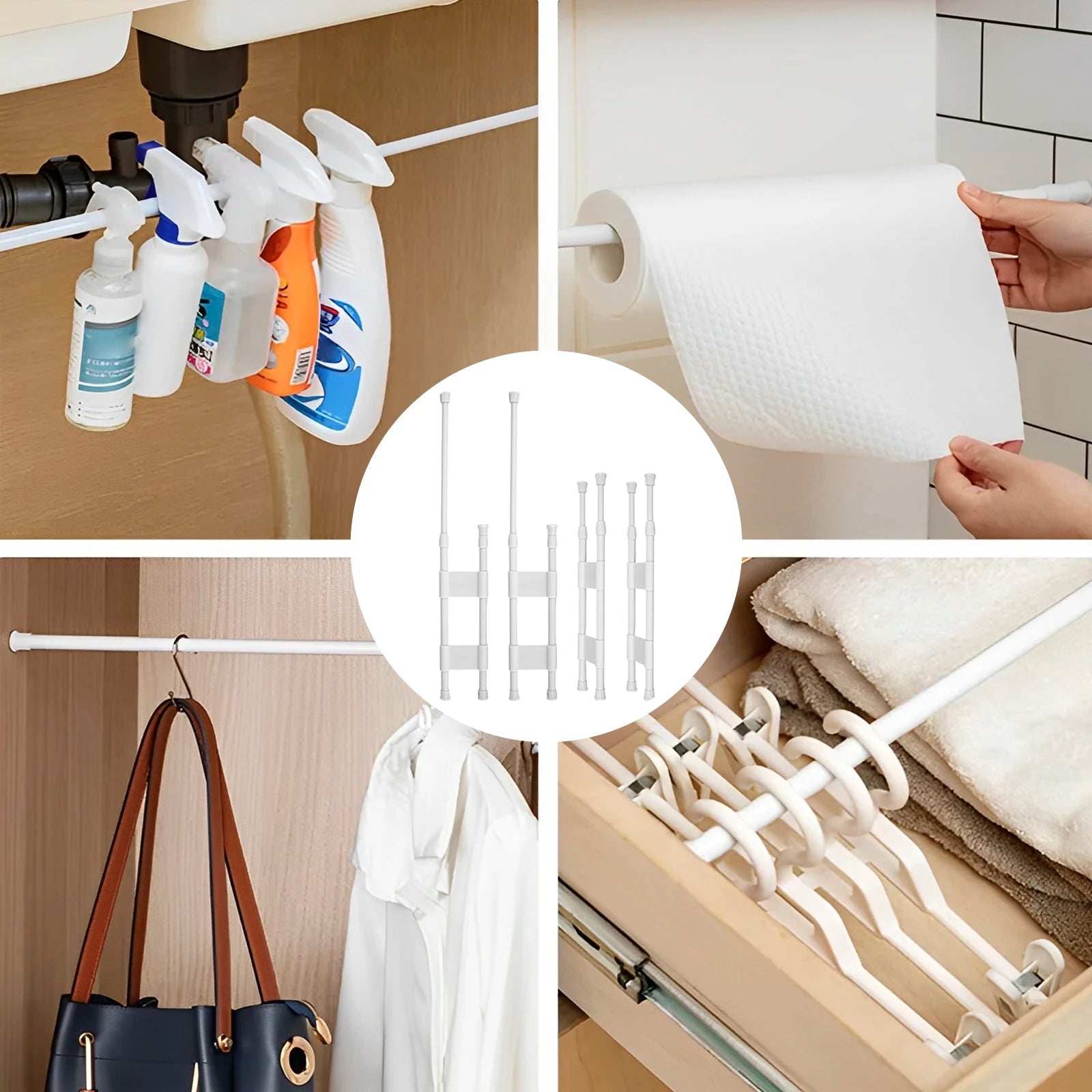 4Pcs RV Shower Corner Bar Telescopic Storage Rod Prevent Falling Toiletry Storage Adjustable Shelves Camper Travel Accessories Zpaxo