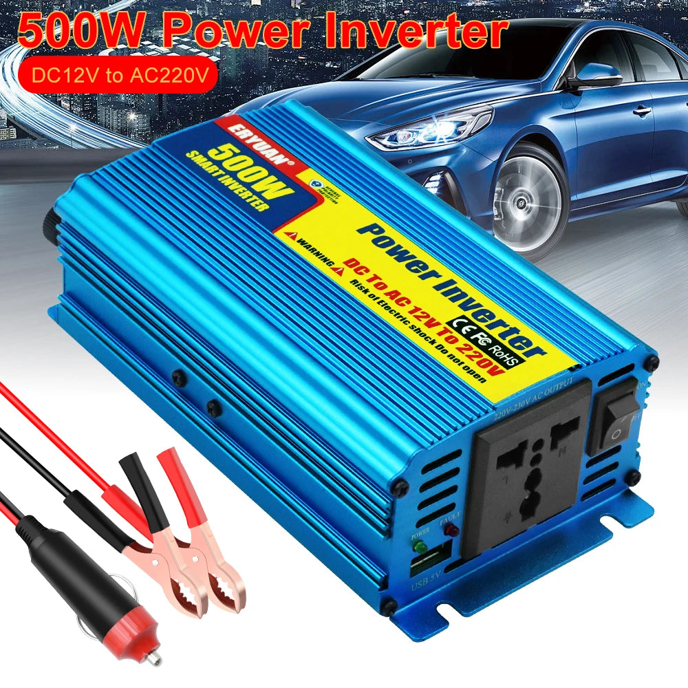DC 12V AC 220V 500W Car Power Inverter Auto Supply Battery Converter