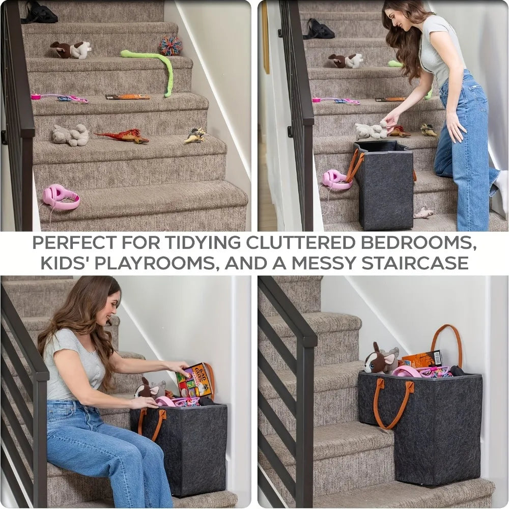 Foldable Stair Storage Basket Heavy-duty Felt Organizer View Window