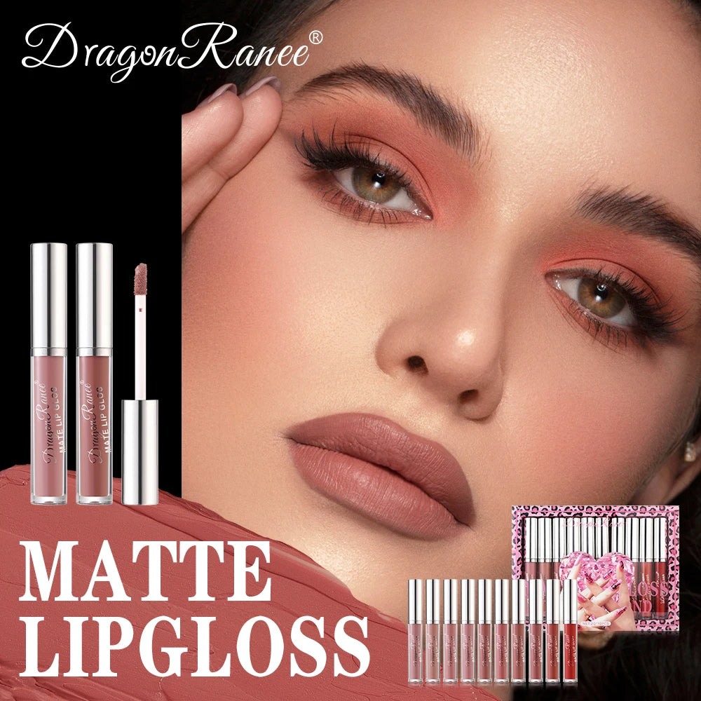 Lip Gloss Set of Ten in a Box, Velvet Soft Matte, Brightening, Versatile, Moisturizing Lipstick, Nude Color, Long-Lasting, Non-Stick, Non-Fading Lip Gloss Zpaxo