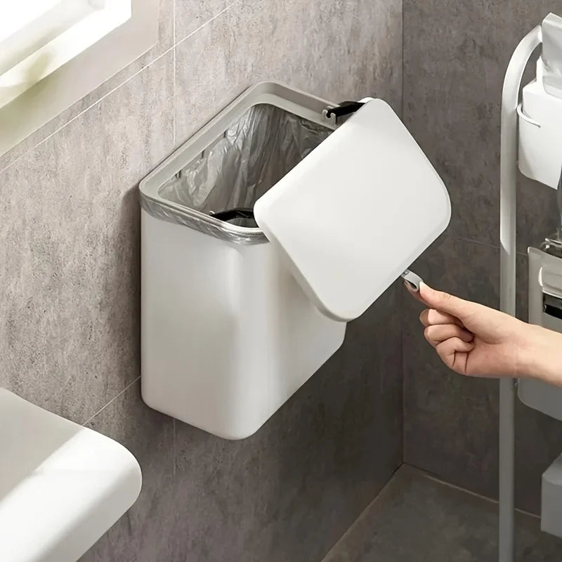 Effortless Cleanup Space-Saving White Wall-Mounted Trash Bin for Kitchen - Durable Plastic, Multi-Functional Garbage Storage Zpaxo