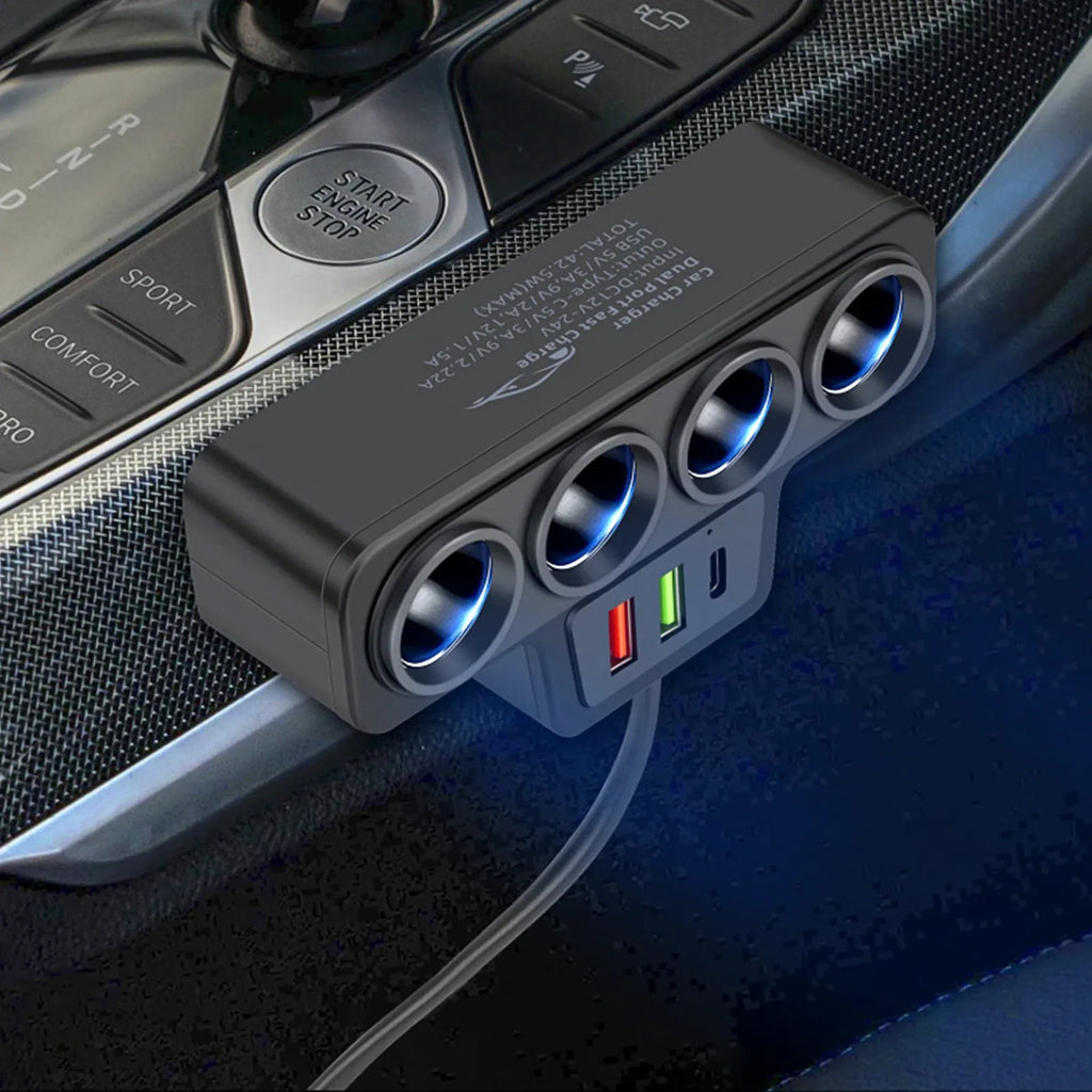 120W 1 Car Charger Adapter PD 4 Socket Cigarette Lighter Splitter