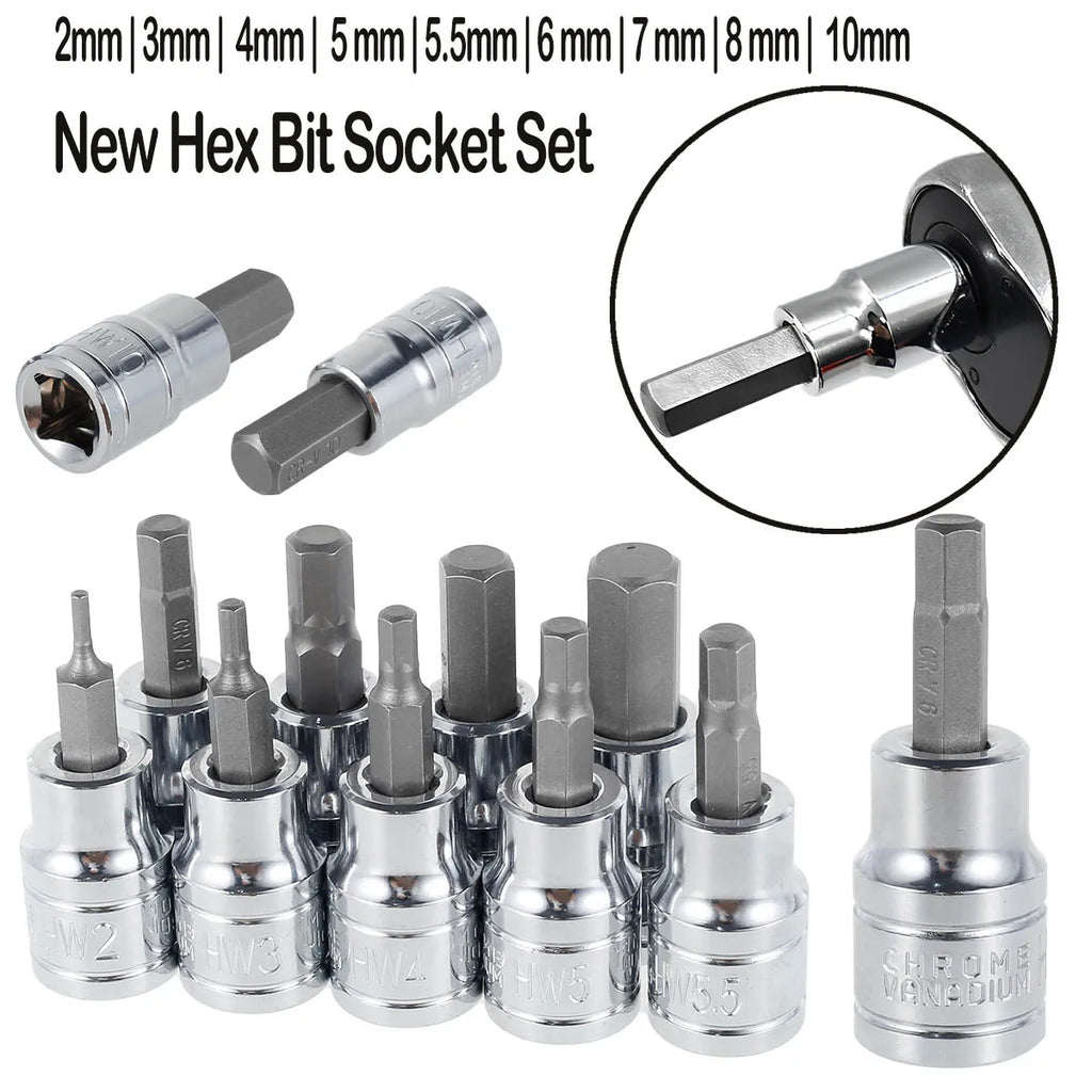 9/18Pcs Hex Bit Socket Set Sturdy Allen Key Sockets Professional 3/8inch Drive Drill Metric Tools Kit Durable Impact Socket Set Zpaxo