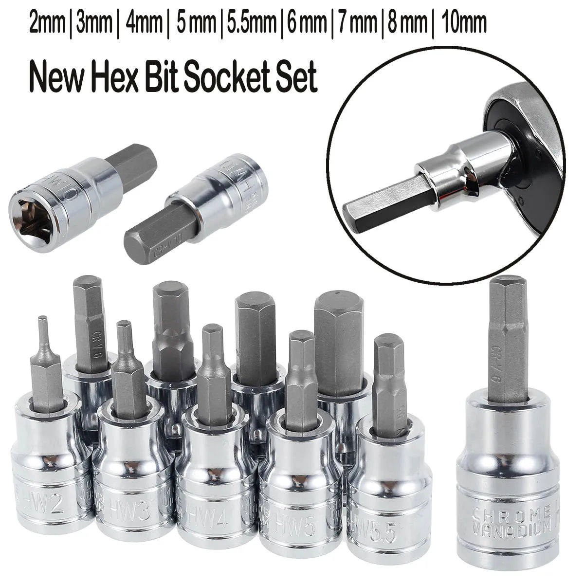 9/18Pcs Hex Bit Socket Set Sturdy Allen Key Sockets Professional 3/8inch Drive Drill Metric Tools Kit Durable Impact Socket Set Zpaxo