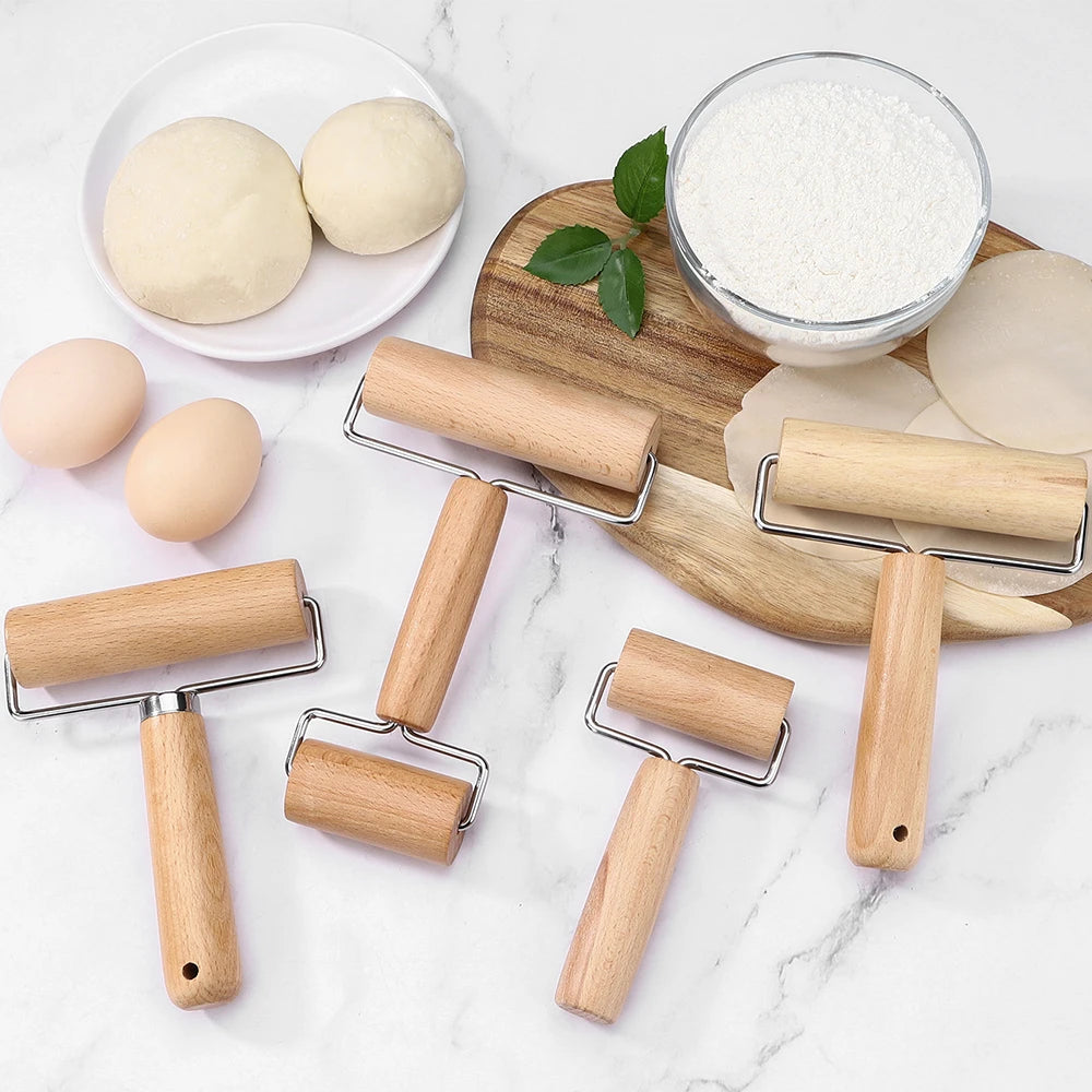 Wood Rolling Pin With Handle for Baking Dough Roller Pastry Pasta Pizza Roller Kitchen Utensils Zpaxo