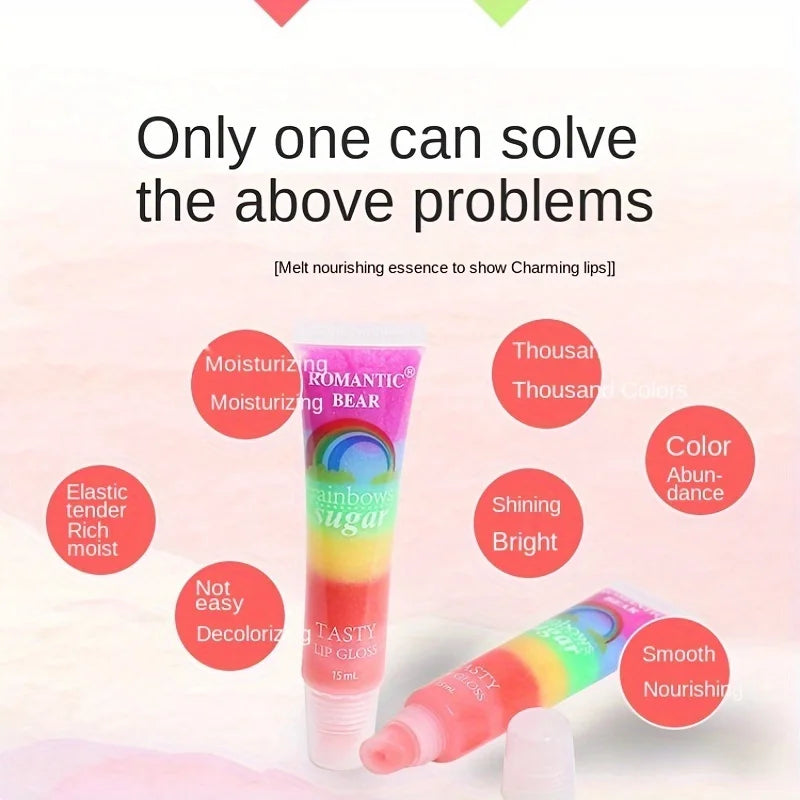 5pcs Rainbow Pearl Lip Gloss Glitter, Rainbow Jelly Lip Gloss, Sparkling Lips, Moisturizing Lip Skin Zpaxo