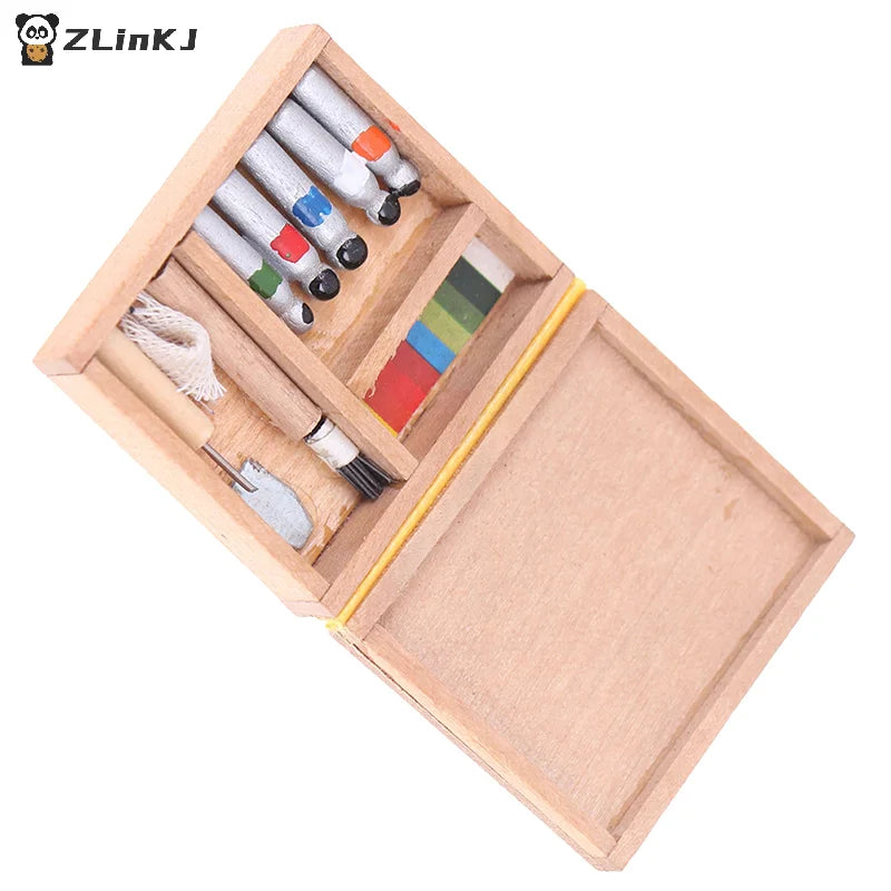 ▶1:12 Dollhouse Miniature Artist Paint Pen Wood Box Model Toys Dolls Accessories Zpaxo