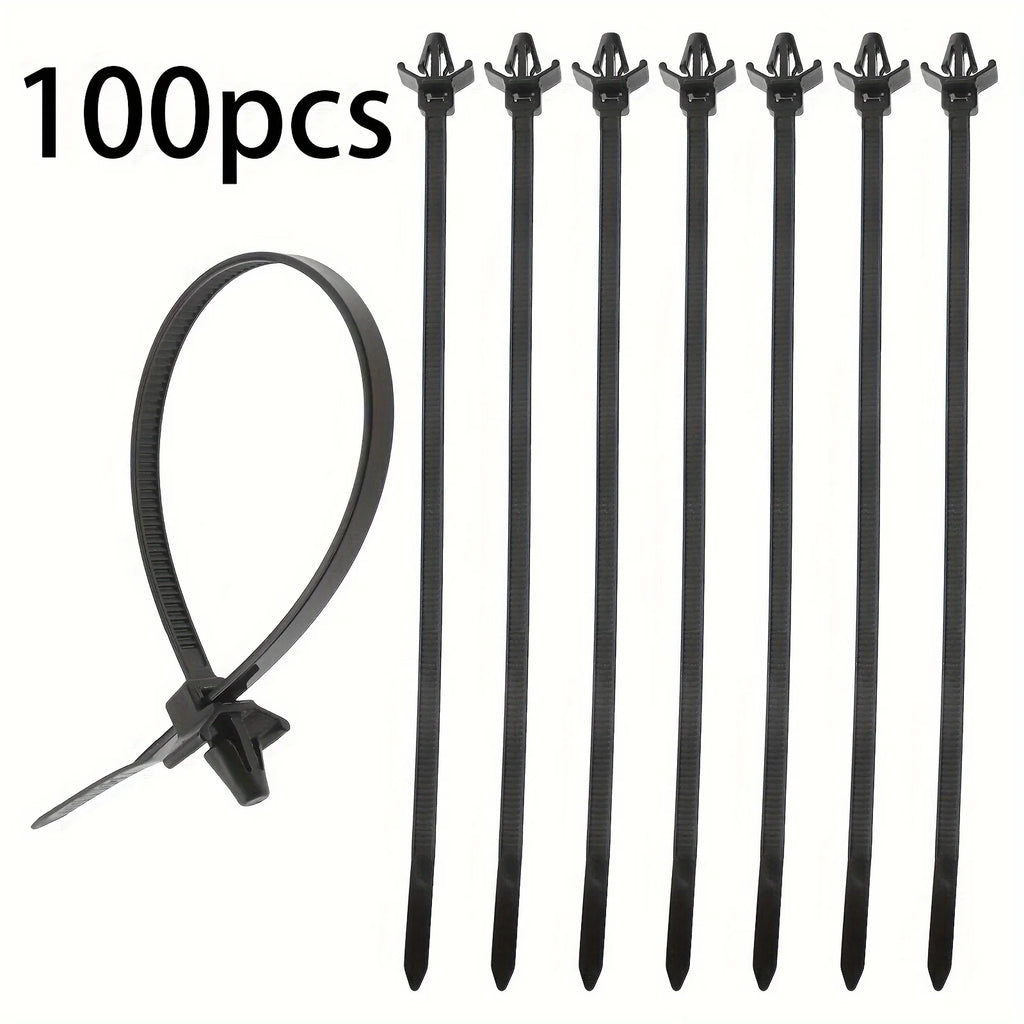 100pcs Push Mount Winged Chassis Cable Ties for Homehold Construction Industry Electronic Industry Auto Cable Wire Nylon Black Zpaxo 100PCS