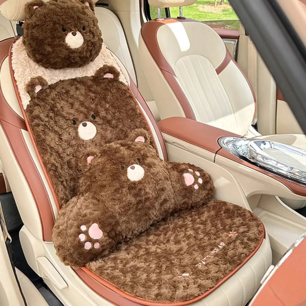 Soft Warm Bear Car Cushion Furry Non Slip Seat Universal Pillow Zpaxo