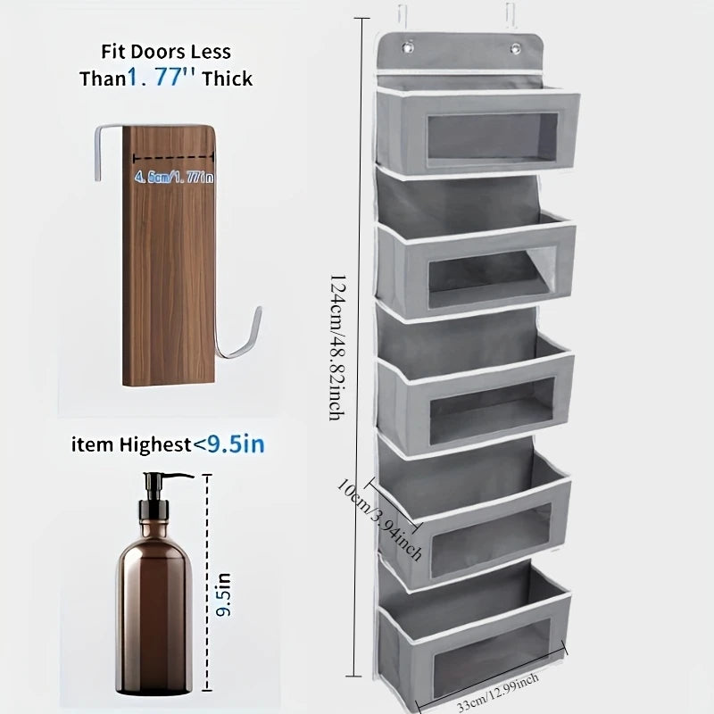 5-Shelf Hanging Door Organizer – 5 Large Pockets, Anti-Tilt Door Storage Organizer Zpaxo