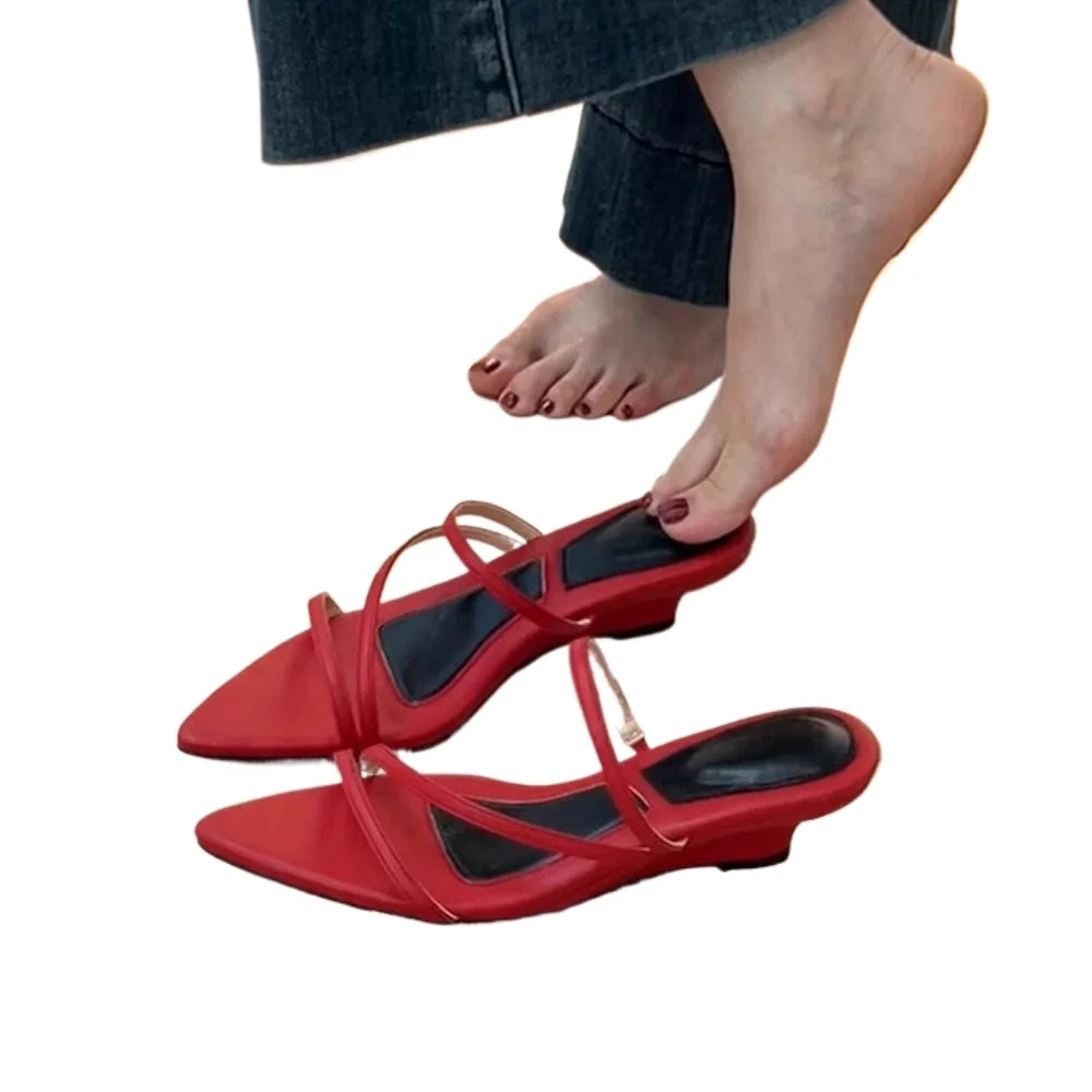 Pointed Toe Elegant Wedge Sandals Women's French Retro Outwear Summer