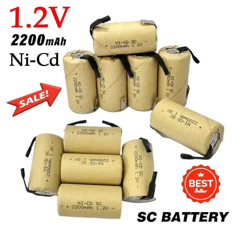 New Screwdriver Electric Drill SC Batteries 1.2V 2200mAh Sub C Ni-Cd Rechargeable Battey with Tab Power Tool NiCd SUBC Cells Zpaxo
