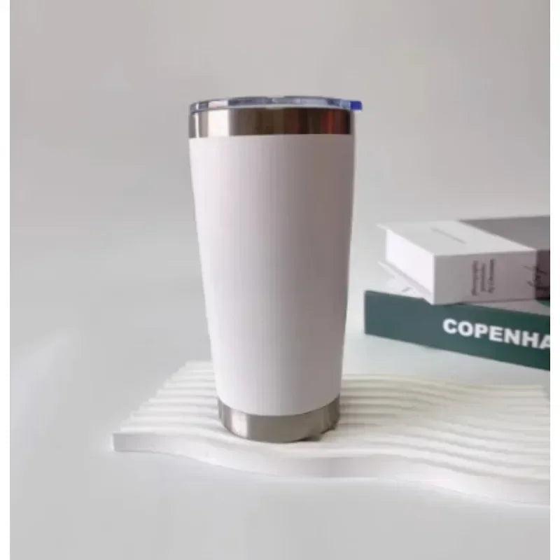 20oz High Color Double Layer Stainless Steel Insulated Cup Car Cup Ice Cream Cup Beer Cup Outdoor Portable Water Cup Zpaxo White 20oz