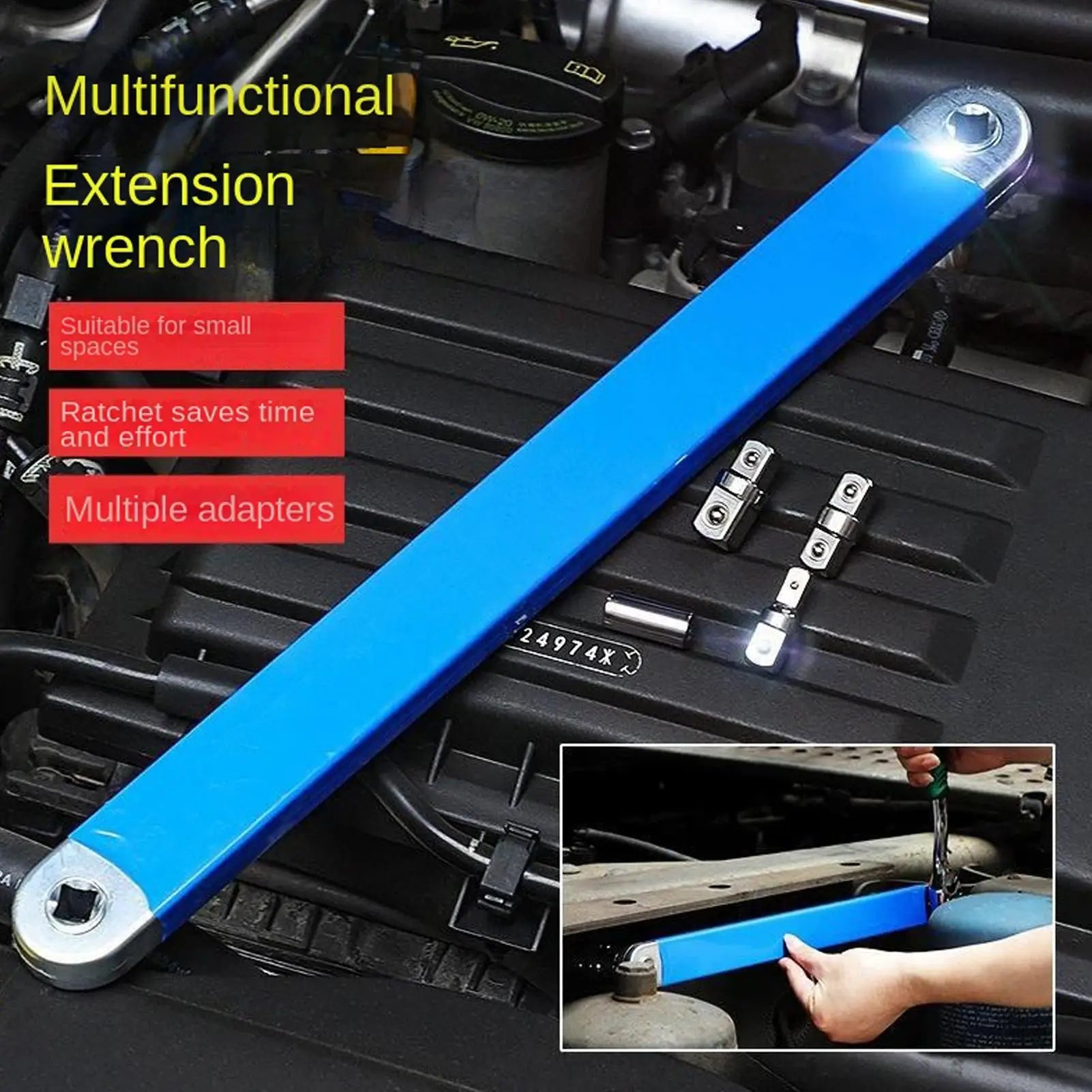 heavy-duty extension wrench 3/8 Inch impact-resistant design with 4 adapters Adjustable Ratchet Extension Wrench Auto Repair Zpaxo