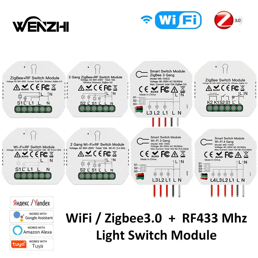 Light Switch Module Wifi Zigbee 3.0 RF 433 Mhz Relay Automation Wireless Remote Control Smart Life Tuya Alexa Google Home Mose Zpaxo