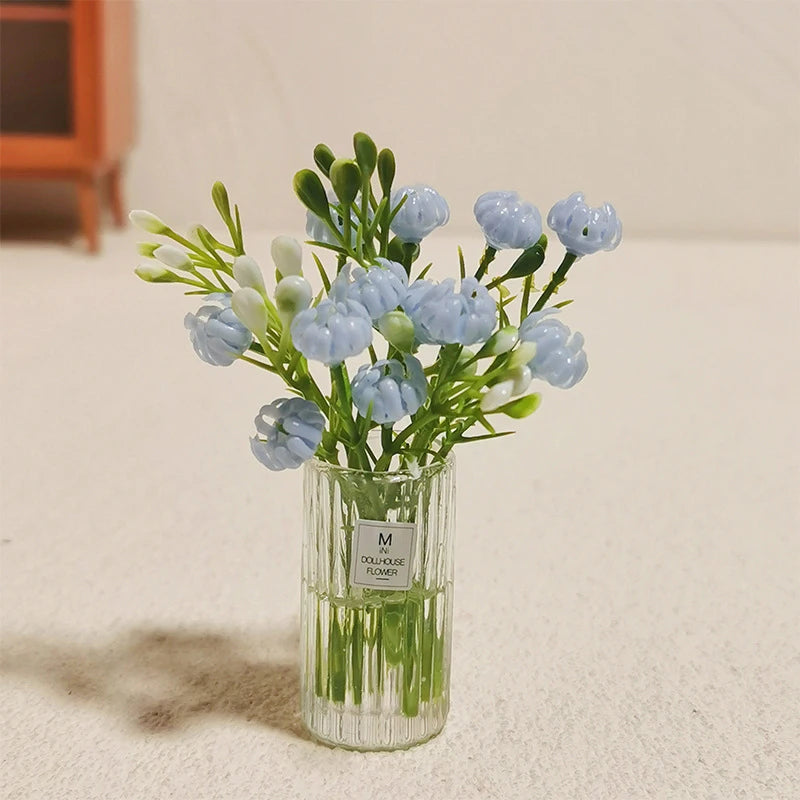 1 12 Miniature Dollhouse Potted Plant Flower Bouquet Greenery Bonsai Zpaxo Blue