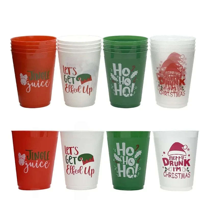 Hot 12-20PCS Unique Letter Design Plastic Christmas Cup, 16 Ounce Reusable Cup for Home Holiday Party Decoration Zpaxo