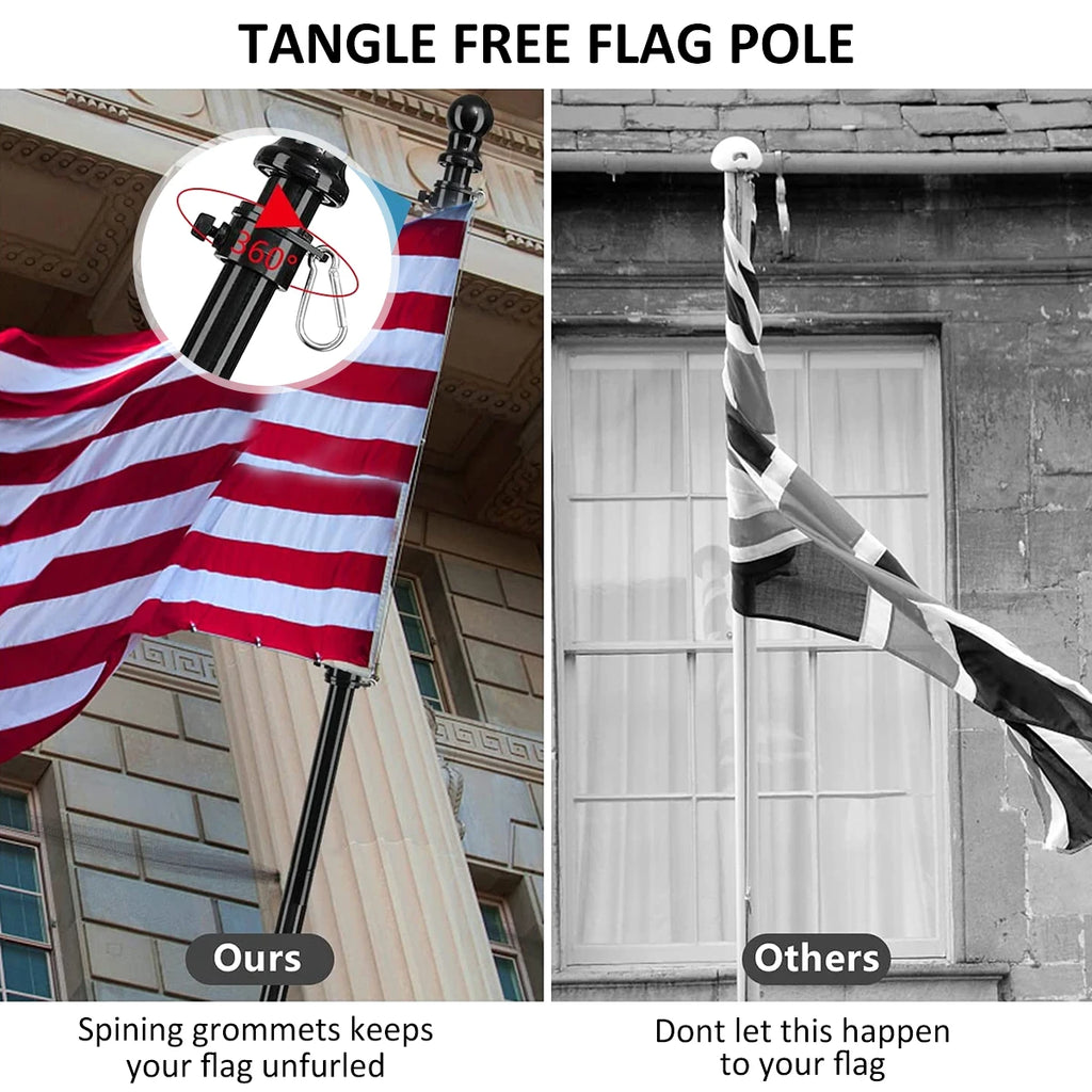 1.8M Telescopic Flag Pole with Tangle-free 360 Rotating Rings Stainless Steel Guide Banner Flag Pole Wall Mount for Garden Yards Zpaxo