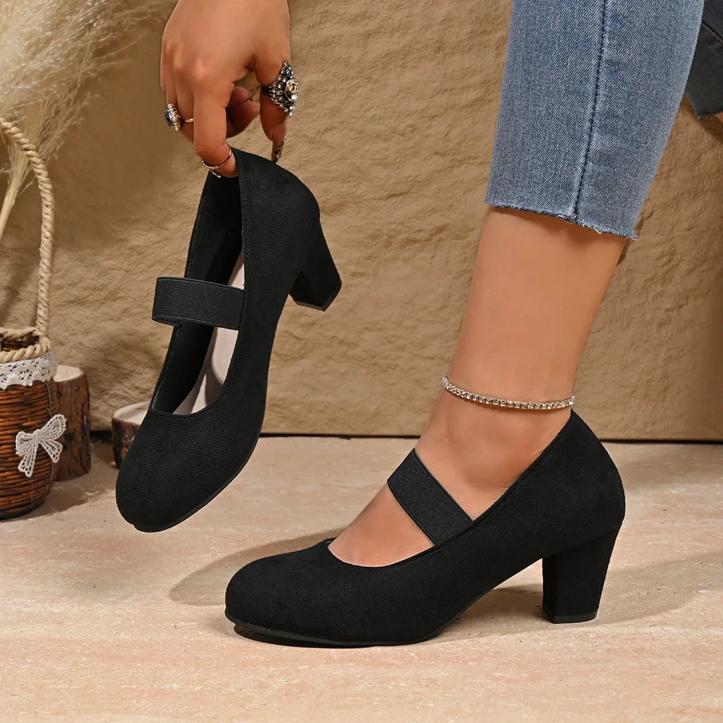 Women Heel Pumps 2025 Shallow Chunky Heels Shoes Spring Elegant
