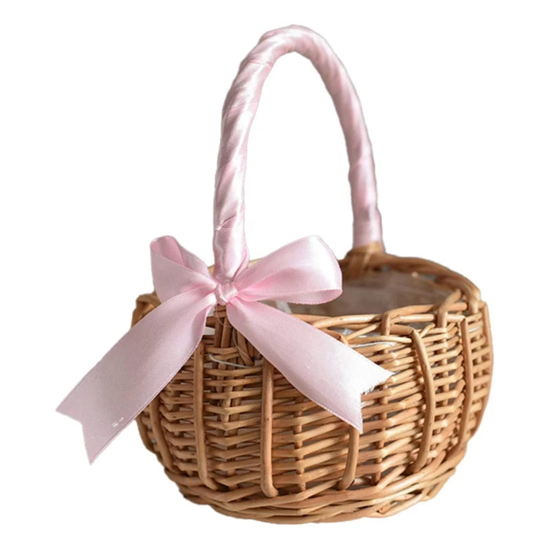 Handwoven Rattan Wedding Basket Detachable Liner Multi-functional Zpaxo Pink S