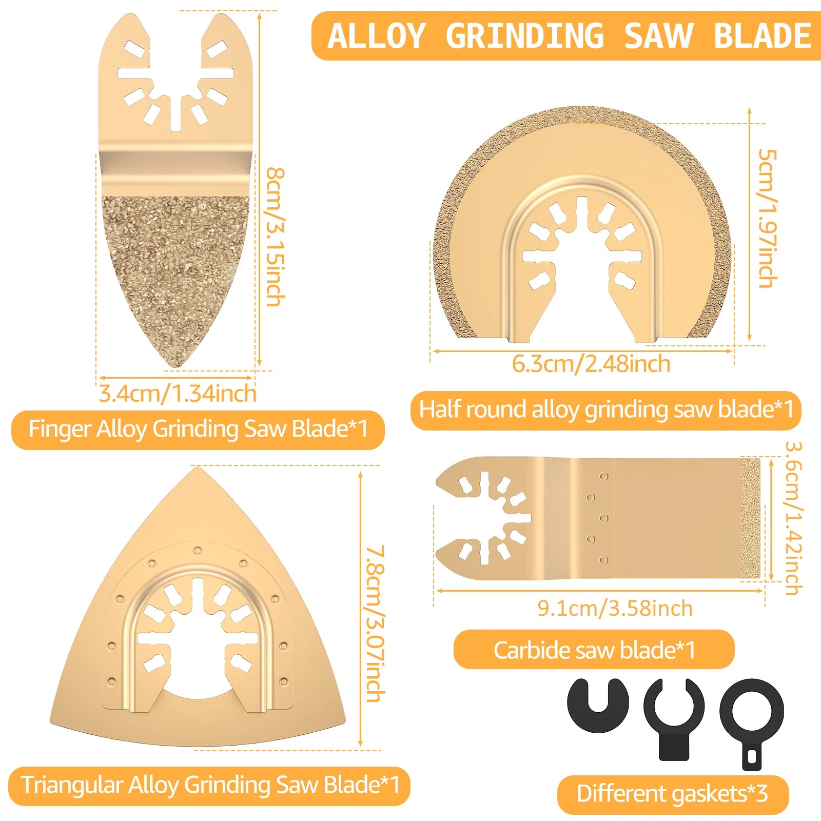 4Pcs Diamond Oscillating Saw Blade Set Quick Release Mixed Oscillating Universal Multi Tool Blade Electric Accessories for Tile Zpaxo