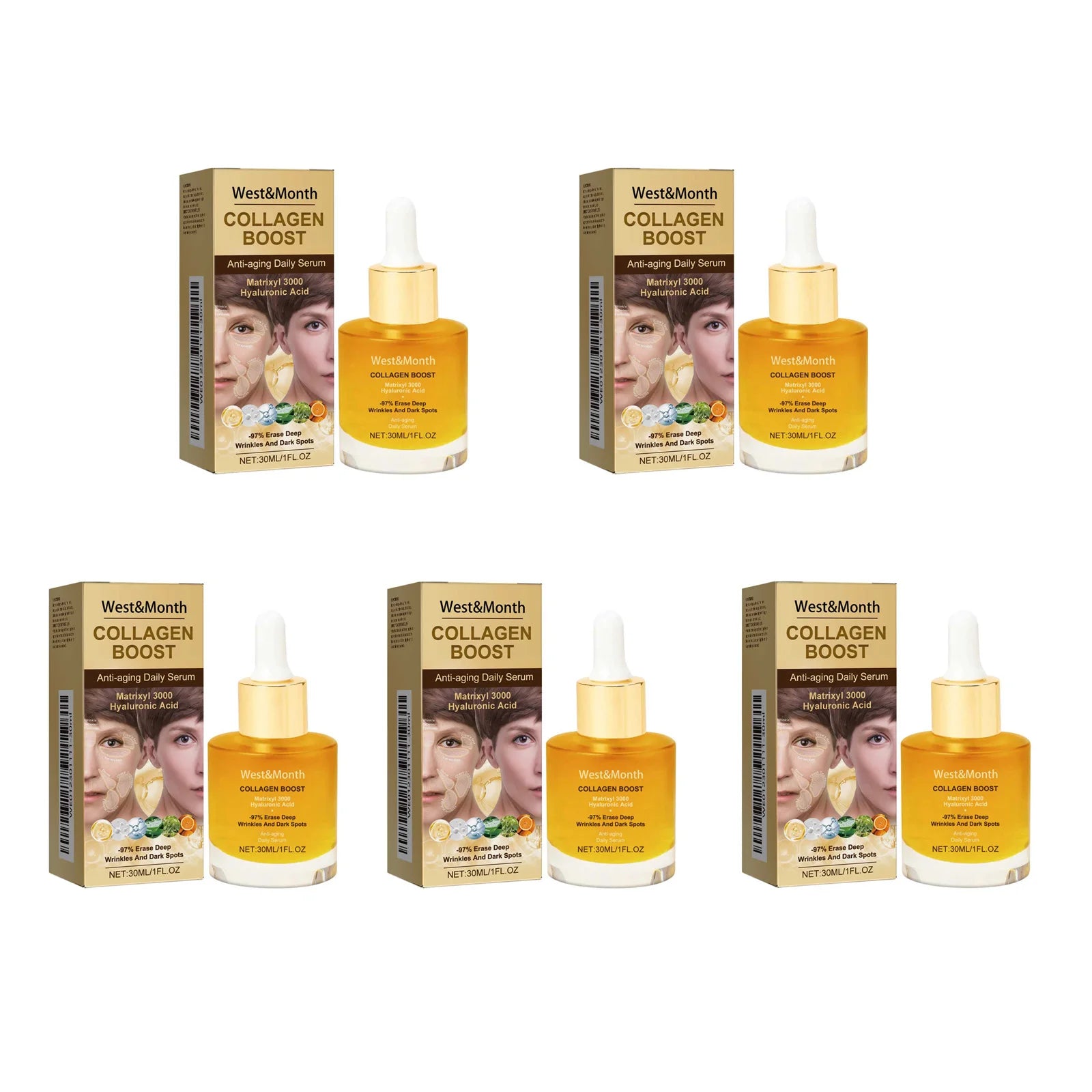 Collagen Face Serum – Anti-Aging, Hydrating & Brightening Anti-Aging Face Serum Zpaxo 5 x 30ml Boxed