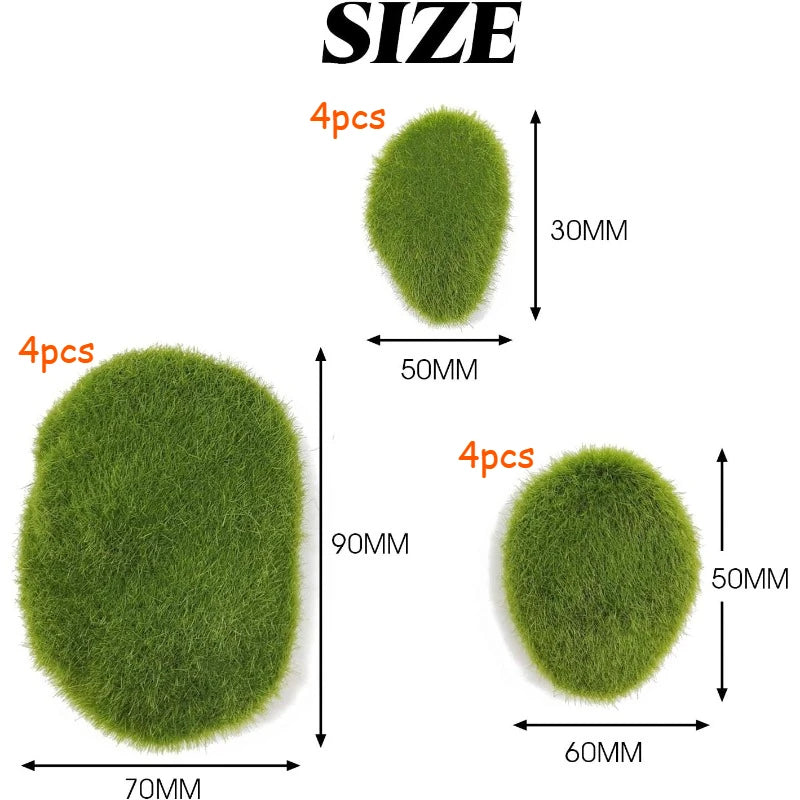 3 Artificial Moss Rocks Decorative Green Covered Stones Fake Decor