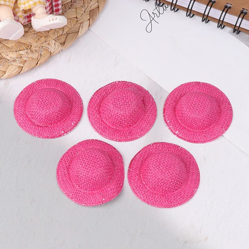 Miniature Doll Straw Hats Dollhouse Decor Children Pretend Play Toys Zpaxo Rose red