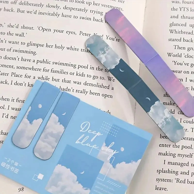 2pcs Fantasy Landscape Bookmarks Kawaii Magnetic Bookmark Book Clips Reading Items Page Holder School Stationery Office Supplies Zpaxo