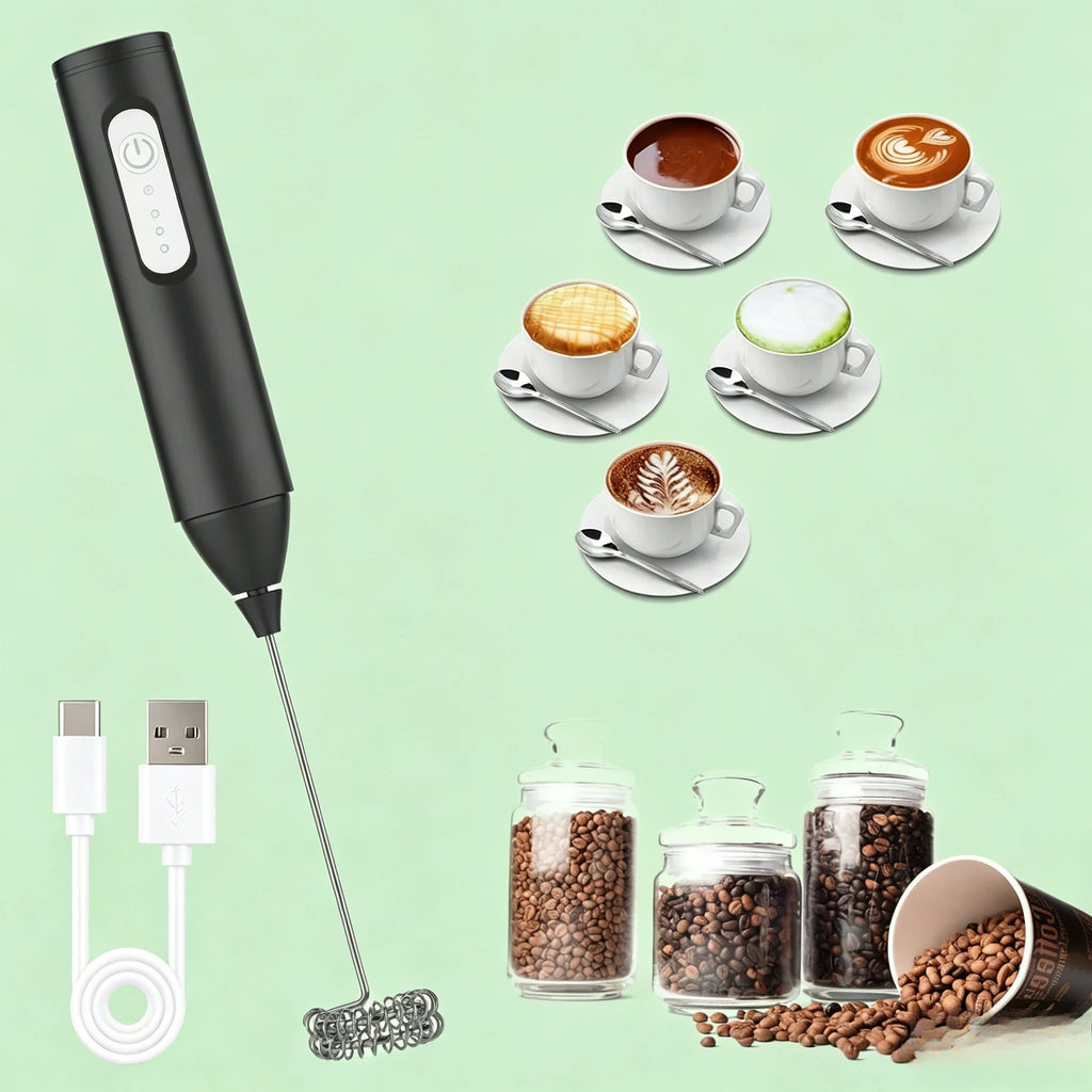 3 Speeds USB Rechargeable Mini Milk Frother Electric Coffee Foam Maker Handheld Egg Beater Mixer Blender Zpaxo black-h