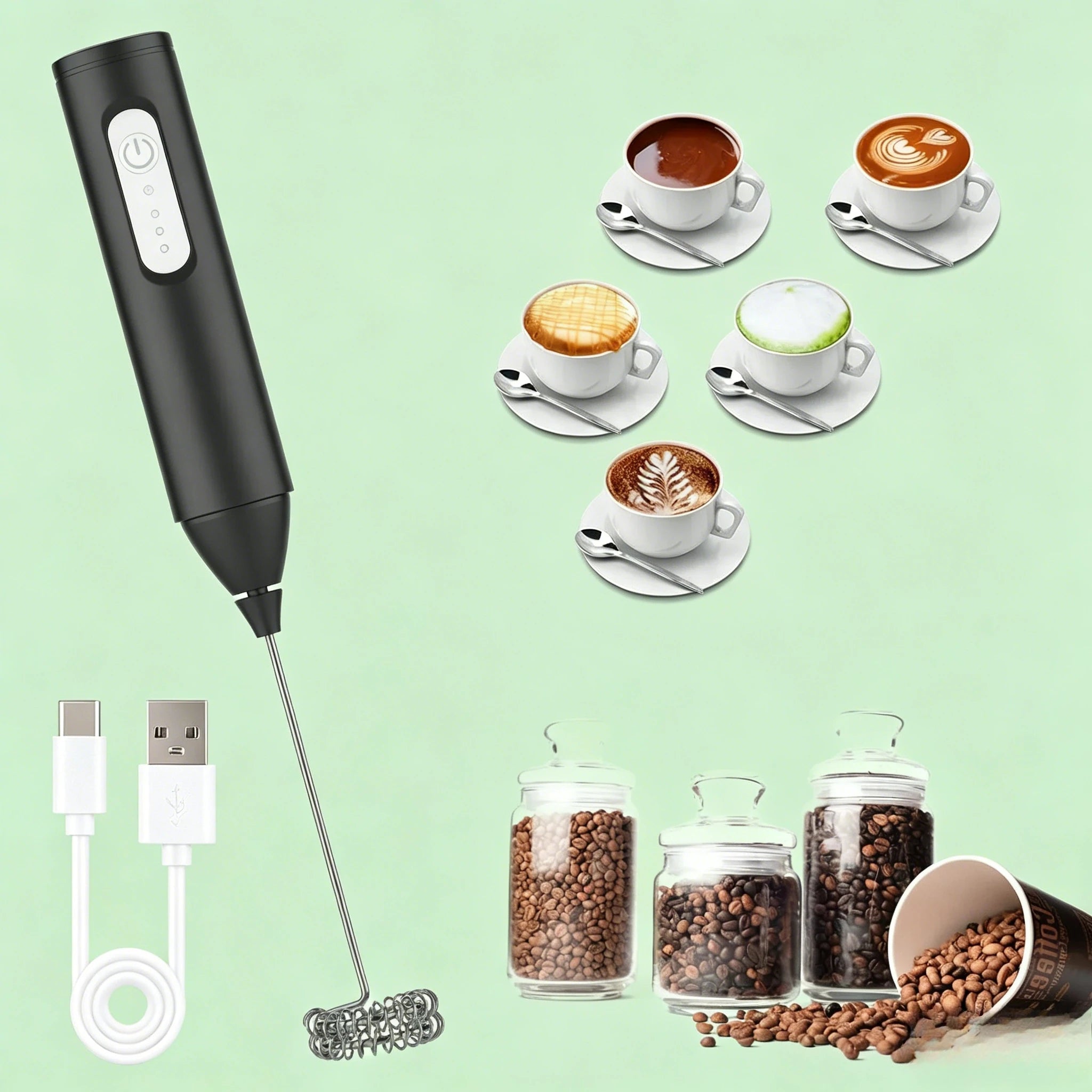 3 Speeds USB Rechargeable Mini Milk Frother Electric Coffee Foam Maker Handheld Egg Beater Mixer Blender Zpaxo black-h