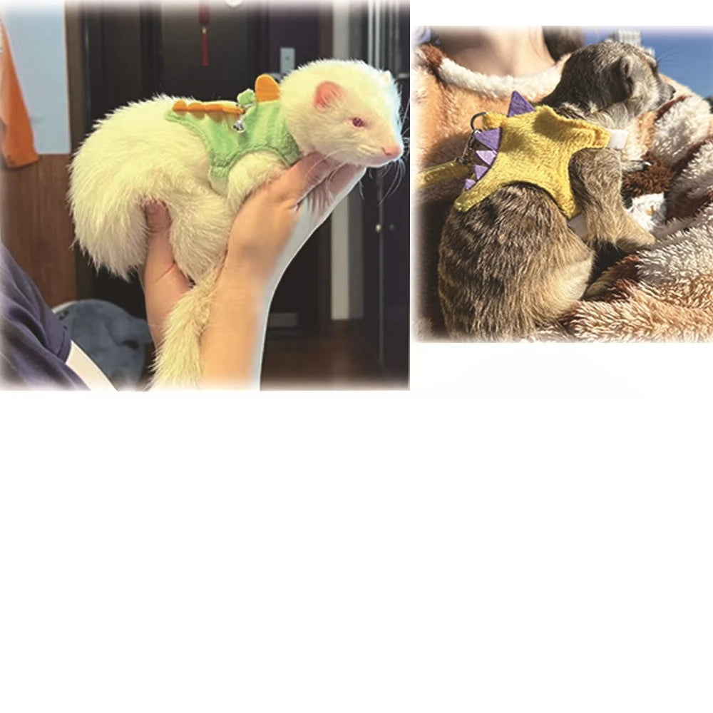 Ferret towing rope vest style adjustable pet rope cute dinosaur shape with bell for outdoor mouse walking rope Zpaxo