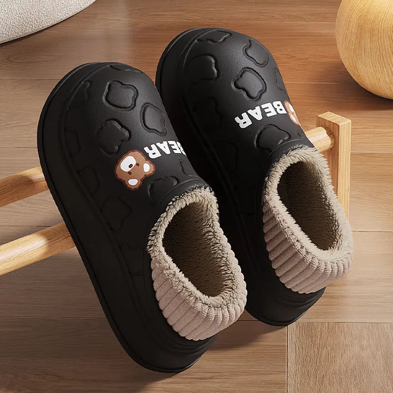 Cute Bear Waterproof Cotton Slippers Women Warm Lightweight Anti Slip