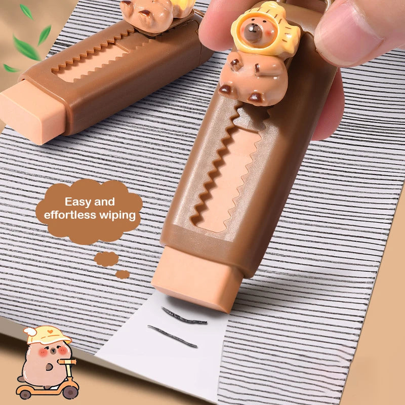 Cute Cartoon School Eraser Clean Erasing Rubber For Kids Students Office Push Pull Shell Classroom Desk Stationery School Supply Zpaxo